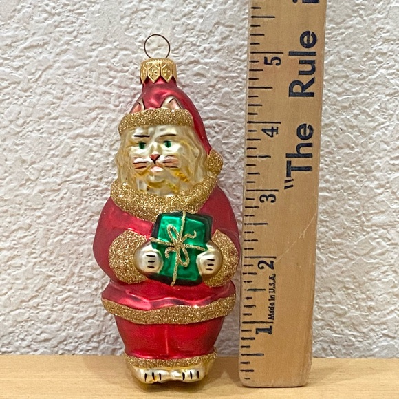 Vintage Santa Paws Anthropomorphic Cat Santa Hand Blown Glass Christmas Ornament - Picture 6 of 12